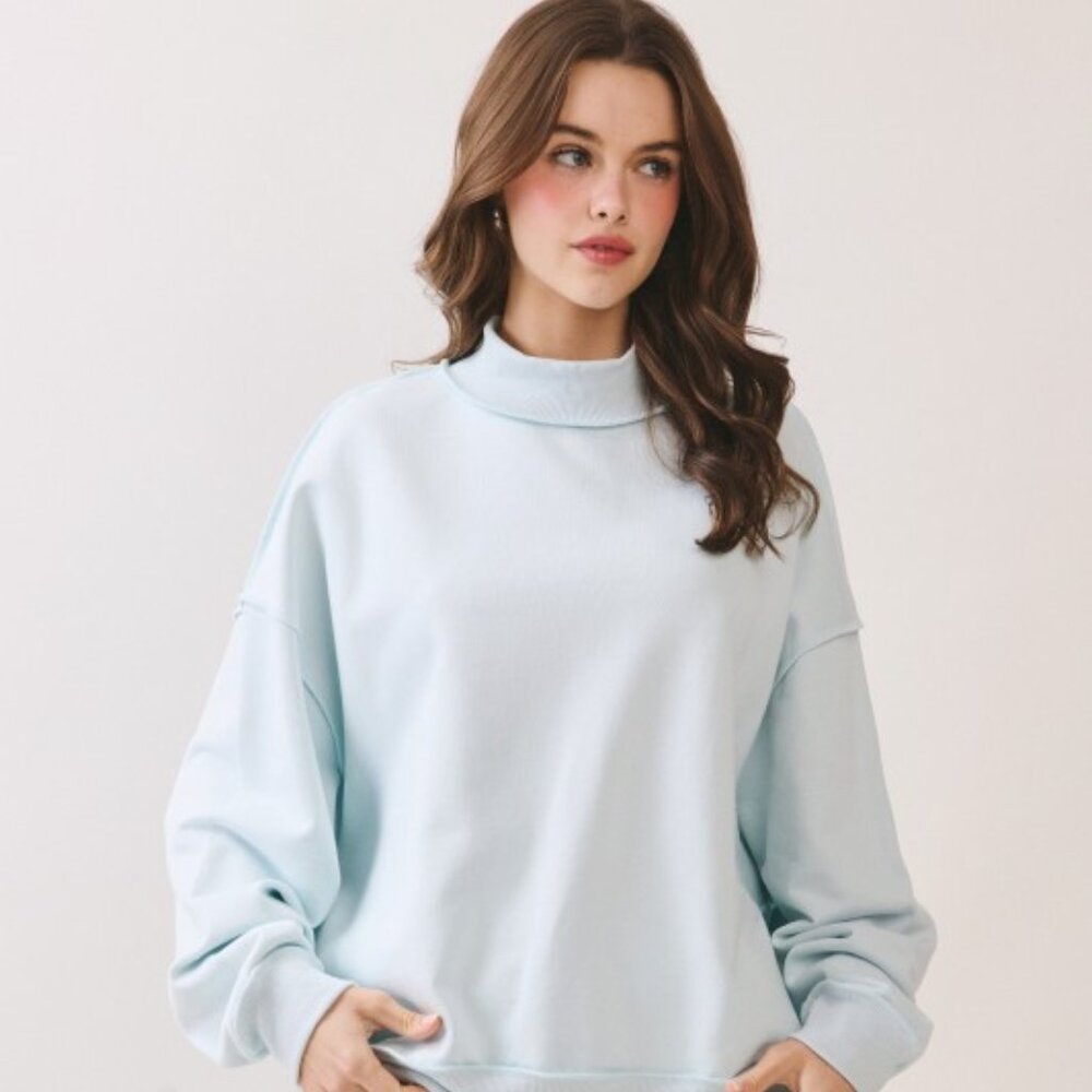 NWT Drop Shoulder Mock Neck Sweatshirt - Baby Blue